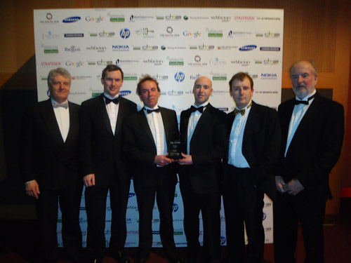 Pictured at the Digital Media Awards are (from left to right), John McGowan, IT Sligo Governing Body and Engineers Ireland member; KITE Project  Technician Noel Walsh,  KITE Project Co-ordinator Stephen Reid, KITE Project Technician Ross McMorrow, Open Learning Co-ordinator Brian Mulligan, Acting Head of School of Engineering, Frank Carter.