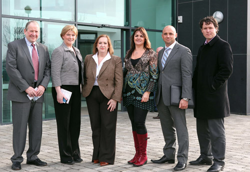 Larry Farrell, Terri Scott, Danuta Gray, Eleanor McEvoy, Steve Castree and Anton Savage at the ‘Global Prospects for Irish Talent’ event, chaired by broadcaster Anton Savage, featuring contributions from international CEOs as part of Enterprise & Innovation Week at IT Sligo, yesterday. Photo: James Connolly / PicSell8