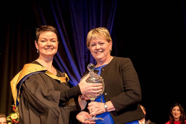 IT Sligo receives her Corn Sean McManus award from Beatrice Flavin during last Friday's Conferring ceremonies at IT Sligo.