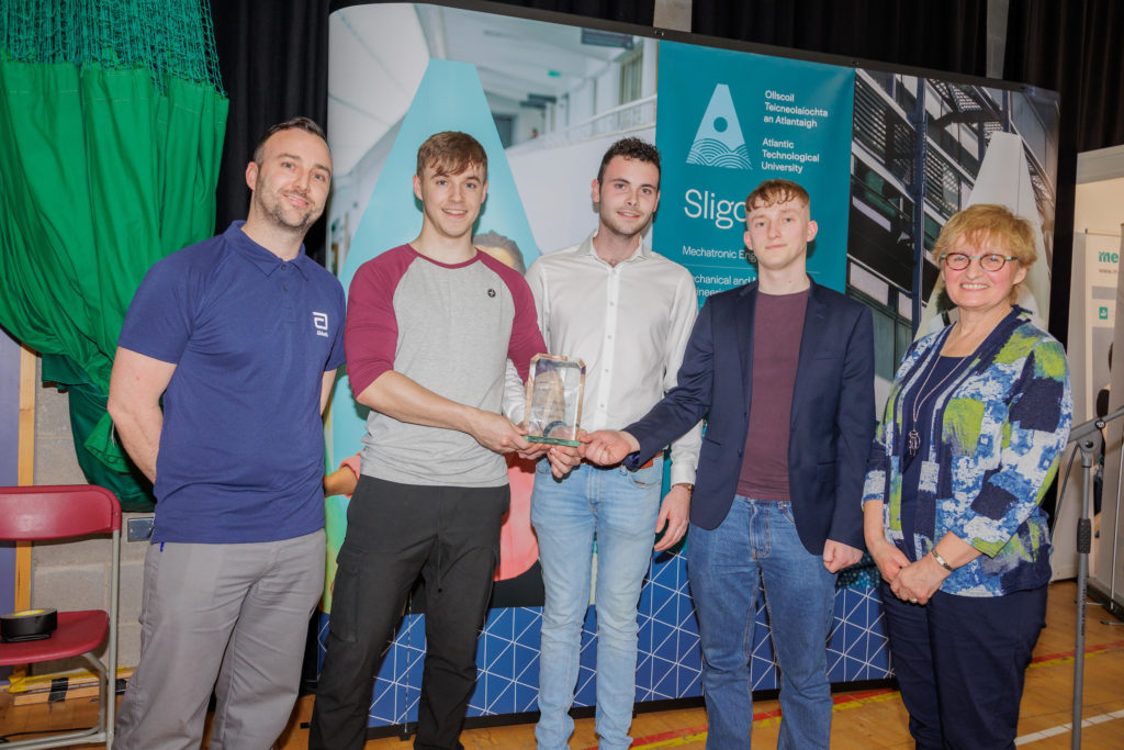 L- R: (ABBOTT) Michael Kearney (Abbot), Oisin McLoughlin (Keshcarrigan, Carrick on Shannon, Leitrim), Jack Crumley (Easkey, Co Sligo) and Killian Hagan (Killeshandra, Co Cavan) with Head of College at ATU Sligo, Úna Parsons.